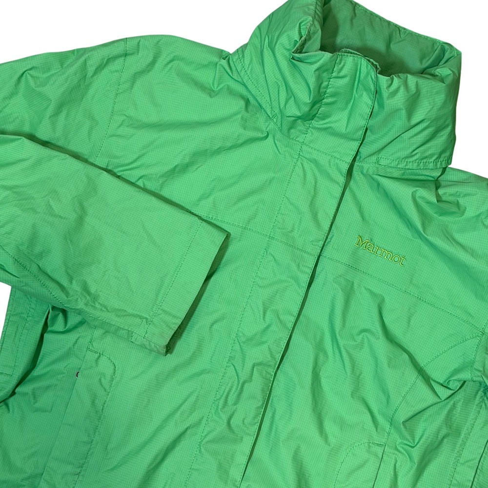 Marmot Waterproof Rain Jacket Womens (S) Bright Green Nylon Ripstop Shell Zip